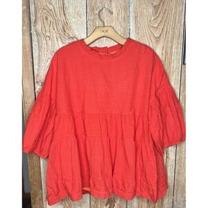 Belengsci Women's Large Layerd Solid Red Formal Blouse Button Neck Closure